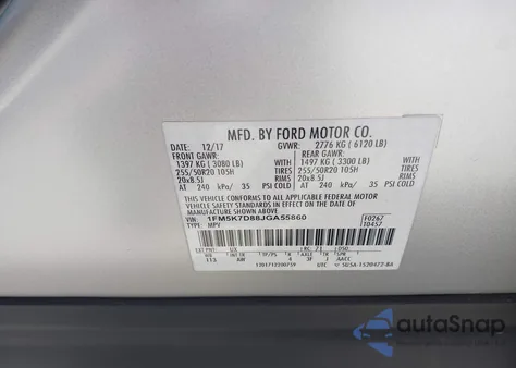 2018 Ford Explorer Xlt z USA, uszkodzony, nr VIN 1FM5K7D88JGA55860